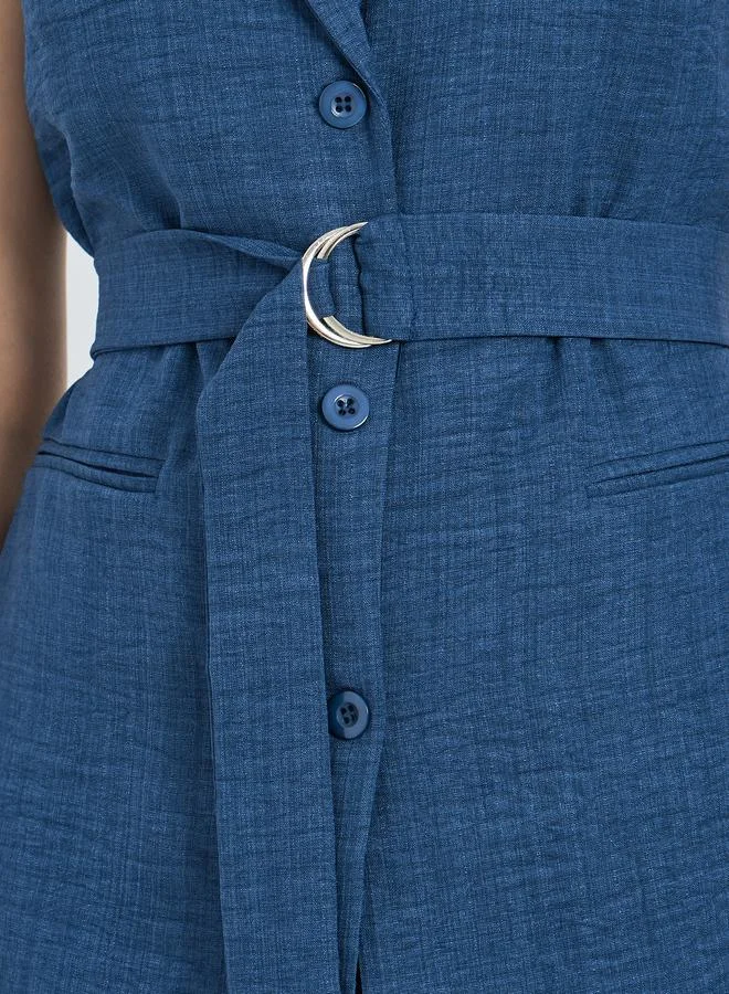 Styli Women Blue Regular Fit Sleeveless Belted Blazer